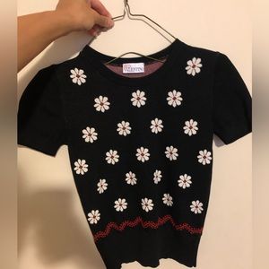 RED Valentino Black Daisy Knit Short Sleeve Top